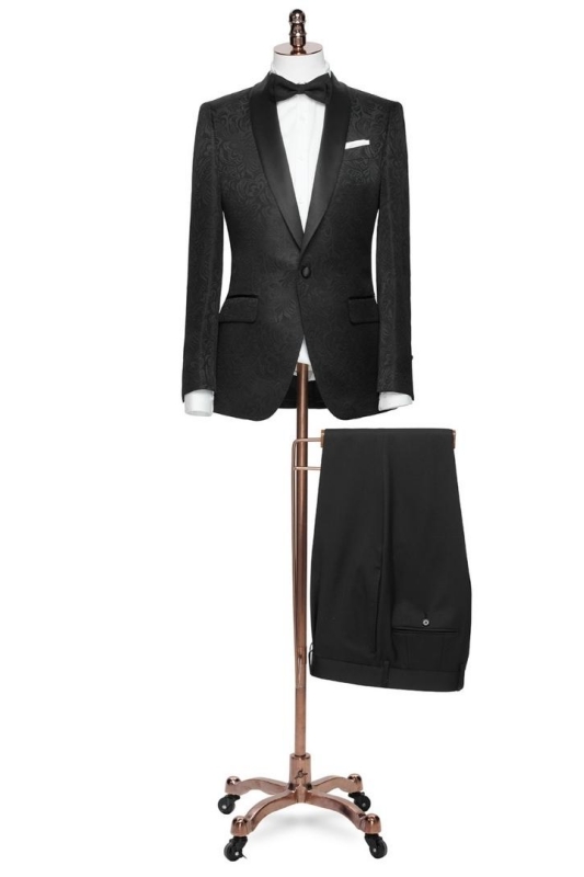 Black Jacquard Shawl Lapel Two Pieces Slim Fit Wedding Suits-BMbridal