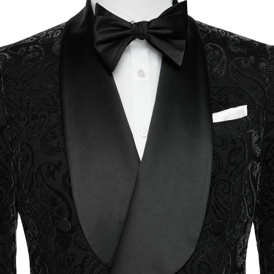Formal Black Shawl Lapel Double Breasted Jacquard Wedding Suits-BMbridal