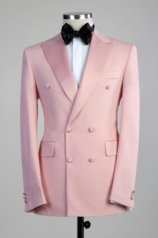 Pink Peaked Lapel Double Breasted Close Fitting Prom Suits-BMbridal