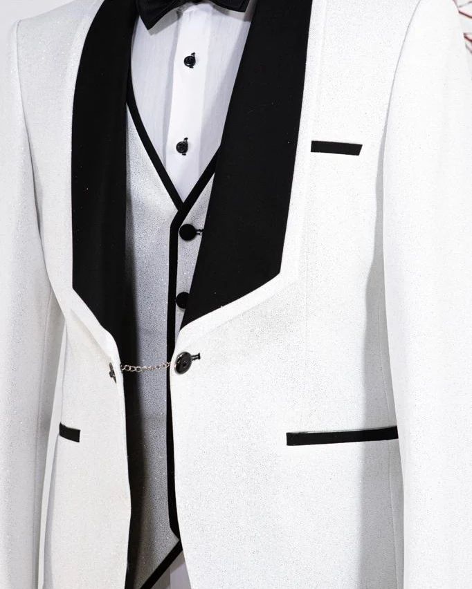 Fancy White Shawl Lapel Three Pieces Wedding Suits-BMbridal