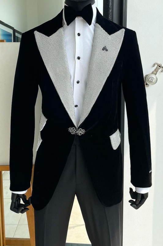 Stylish Black Peaked Lapel Velvet Prom Suits-BMbridal