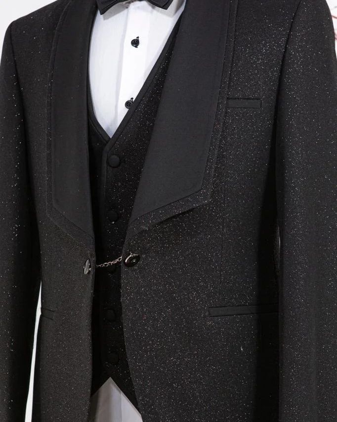 Classic Black Shawl Lapel Three Pieces Sequins Wedding Suits-BMbridal