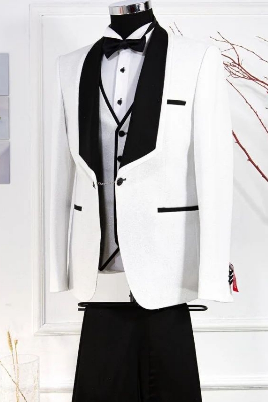 Fancy White Shawl Lapel Three Pieces Wedding Suits-BMbridal