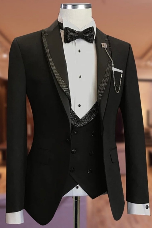 Fancy Black Shawl Lapel Three Pieces Men Suits For Wedding-BMbridal
