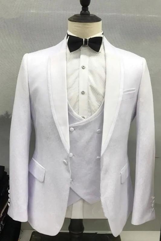 Simple White Shawl Lapel Three Pieces Wedding Suits-BMbridal