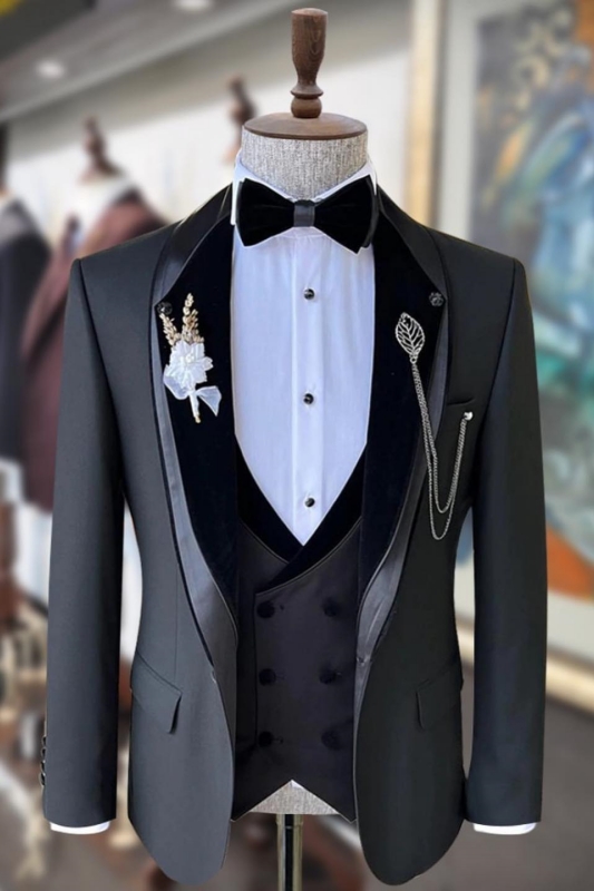 Chic Dark Gray Shawl Lapel Three Pieces Wedding Suits-BMbridal