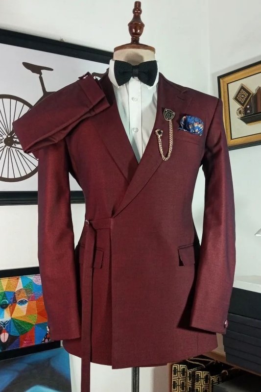 Burgundy Notched Lapel Two Pieces Fashion Prom Suits-BMbridal