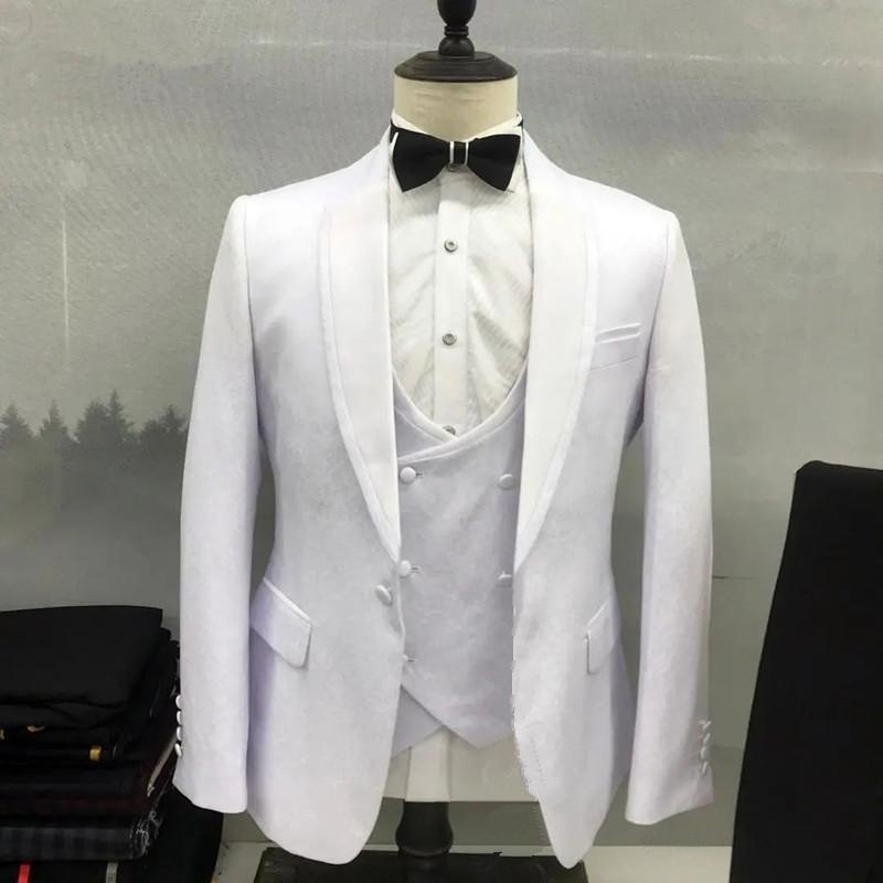 Simple White Shawl Lapel Three Pieces Wedding Suits-BMbridal