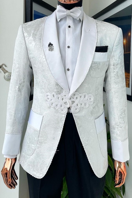 Chic Slivery Shawl Lapel Two Pieces Wedding Suits-BMbridal