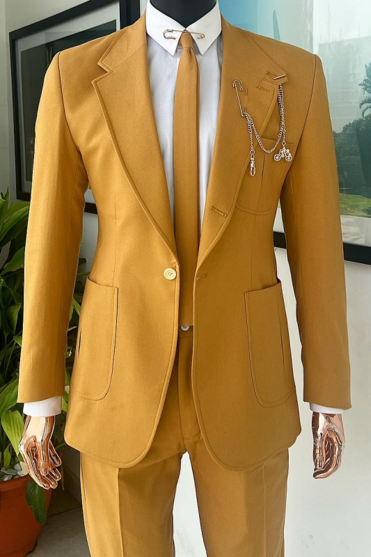 Modern Yellow Notched Lapel Two Pieces Prom Suits-BMbridal