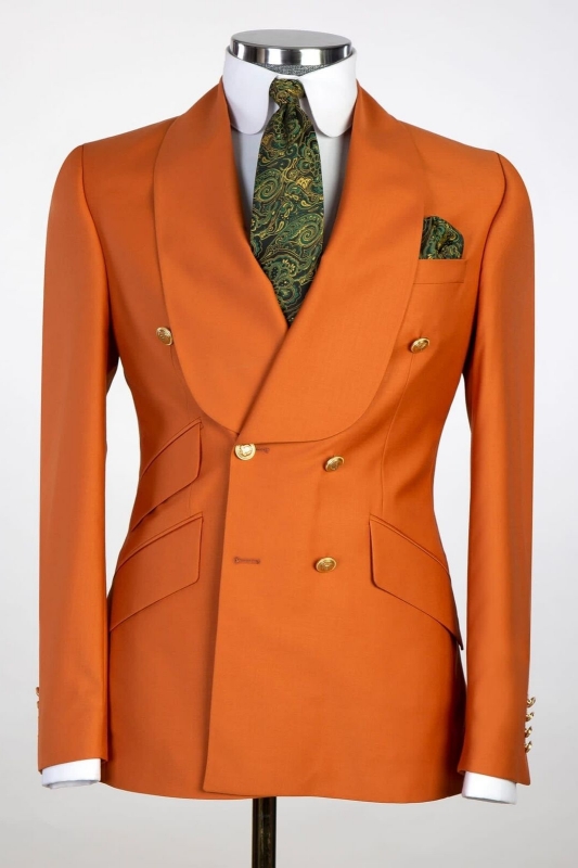 Bespoke Orange Shawl Lapel Double Breasted Wedding Suits-BMbridal