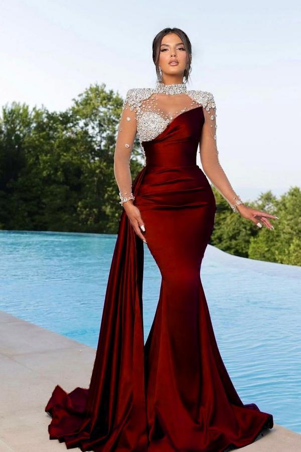 Bmbridal Charming Mermaid Floor-Length Stain Sweetheart Prom Dresses with Ruffles