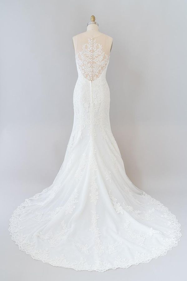 BMbridal Graceful Illusion Appliques Mermaid Wedding Dress On Sale-BMbridal