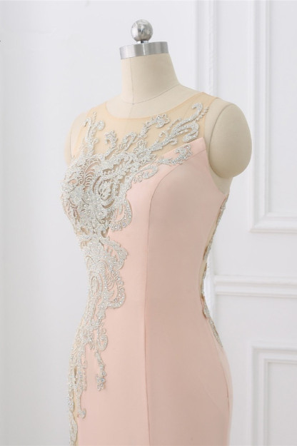 BMbridal Affordable Jewel Appliques Sleeveless Prom Dresses with Front Slit Online