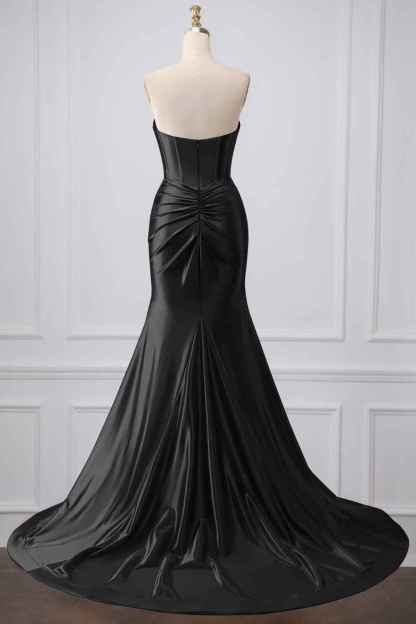 Purple Mermaid Strapless Sweetheart Corset Long Prom Dress with Slit