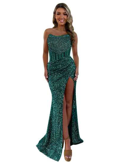 Gorgeous Sparkly Strapless Long Mermaid Prom Dress with Slit
