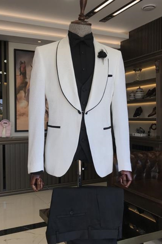 Simple White Shawl Lapel Two Pieces Men Suit For Wedding-BMbridal