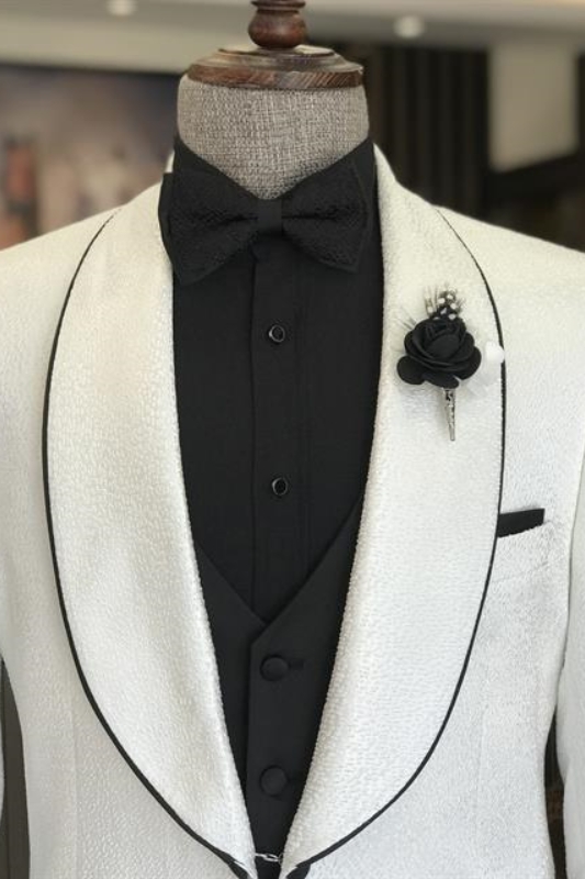 Simple White Shawl Lapel Two Pieces Men Suit For Wedding-BMbridal