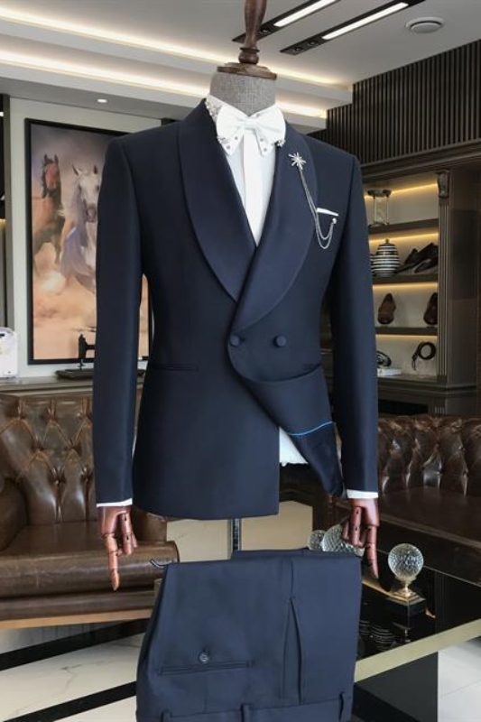 Bespoke Black Shawl Lapel Double Breasted Wedding Suits-BMbridal