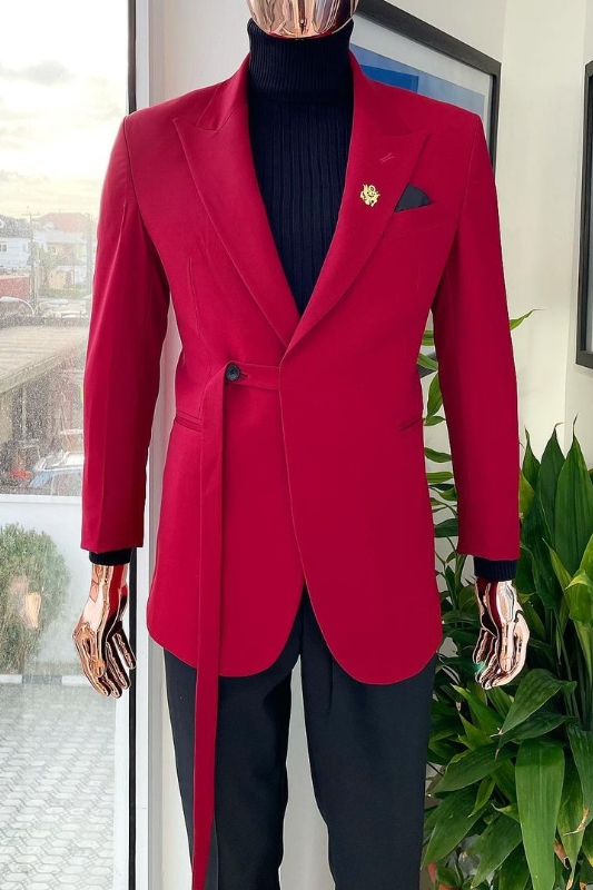 Fashion Red Peaked Lapel Two Pieces Slim Fit Prom Men Suits-BMbridal