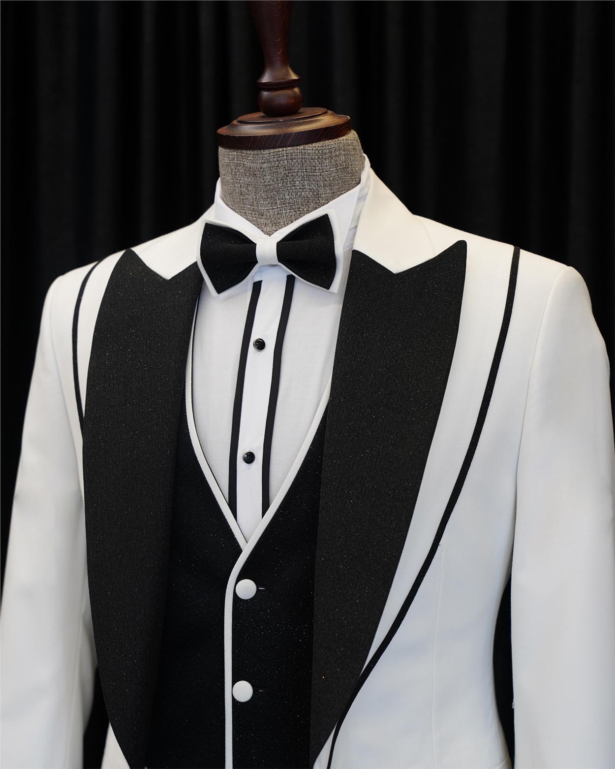 White Shawl Lapel Three Pieces Bespoke Wedding Men Suits-BMbridal