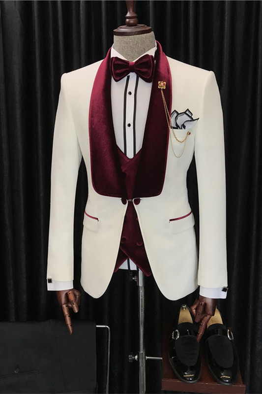 Arrival White Velvet Shawl Lapel Three Pieces Wedding Suits-BMbridal