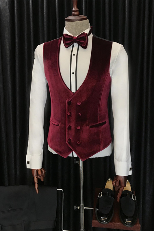 Arrival White Velvet Shawl Lapel Three Pieces Wedding Suits-BMbridal