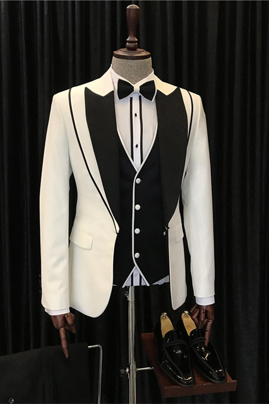 White Shawl Lapel Three Pieces Bespoke Wedding Men Suits-BMbridal