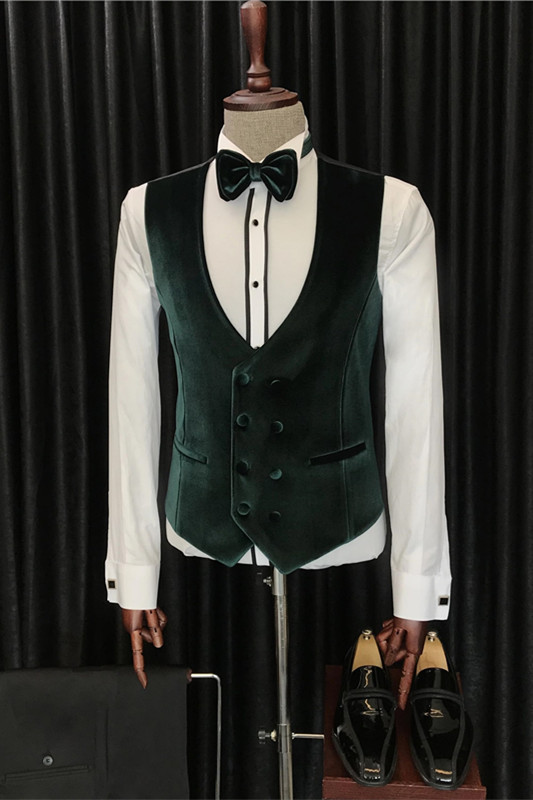 Cool White Velvet Shawl Lapel Three Pieces Wedding Suits-BMbridal