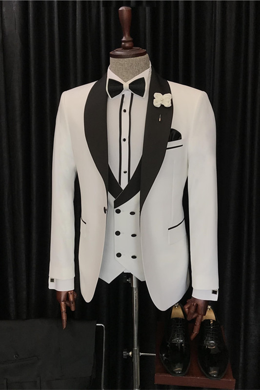 Chic White Three Pieces Slim Fit Wedding Groom Suits-BMbridal
