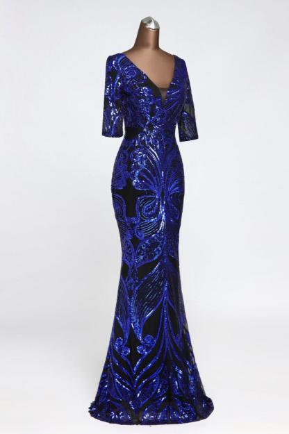 BMbridal Gorgeous Sequined V-Neck Mermaid Prom Dresses with Half Sleeves Online