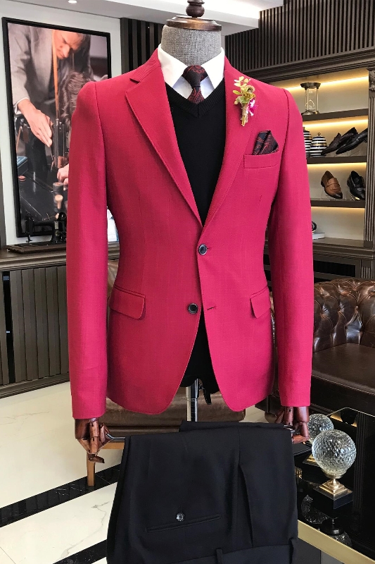 Fashion Fuchsia Notched Lapel Two Pieces Prom Suits-BMbridal