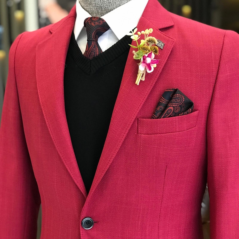 Fashion Fuchsia Notched Lapel Two Pieces Prom Suits-BMbridal