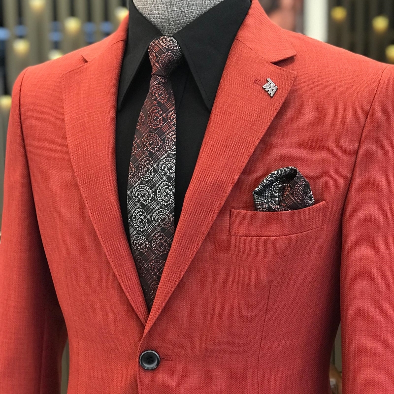 Fancy Red Notched Lapel Two Pieces Prom Men Suits-BMbridal