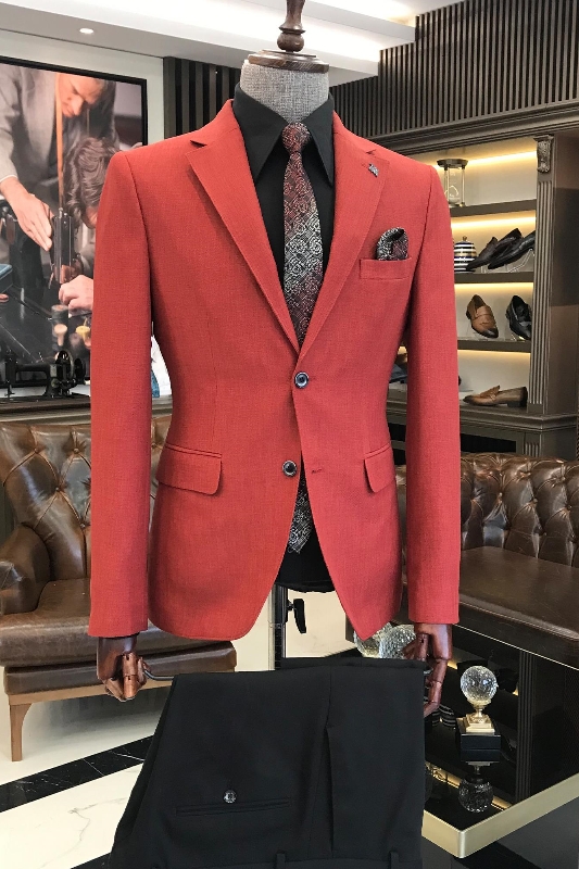 Fancy Red Notched Lapel Two Pieces Prom Men Suits-BMbridal