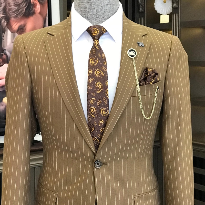 Chic Coffee Striped Notched Lapel Two Pieces Prom Suits-BMbridal