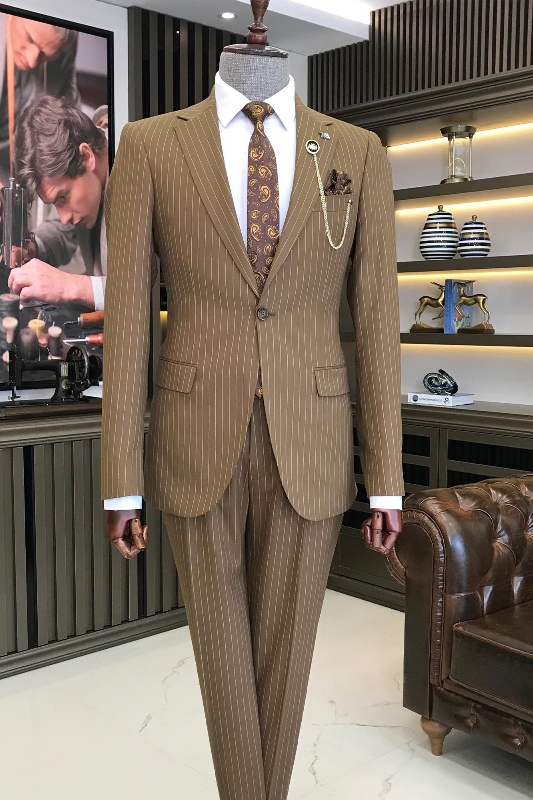 Chic Coffee Striped Notched Lapel Two Pieces Prom Suits-BMbridal