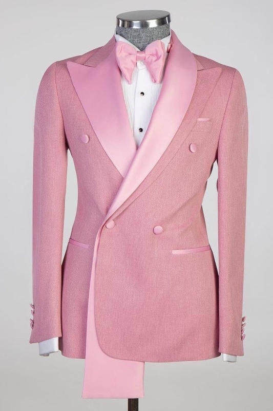 Fashion Pink Peaked Lapel Double Breasted Prom Suits-BMbridal