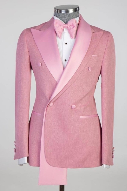 Fashion Pink Peaked Lapel Double Breasted Prom Suits-BMbridal