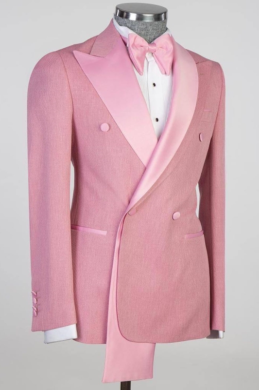 Fashion Pink Peaked Lapel Double Breasted Prom Suits-BMbridal