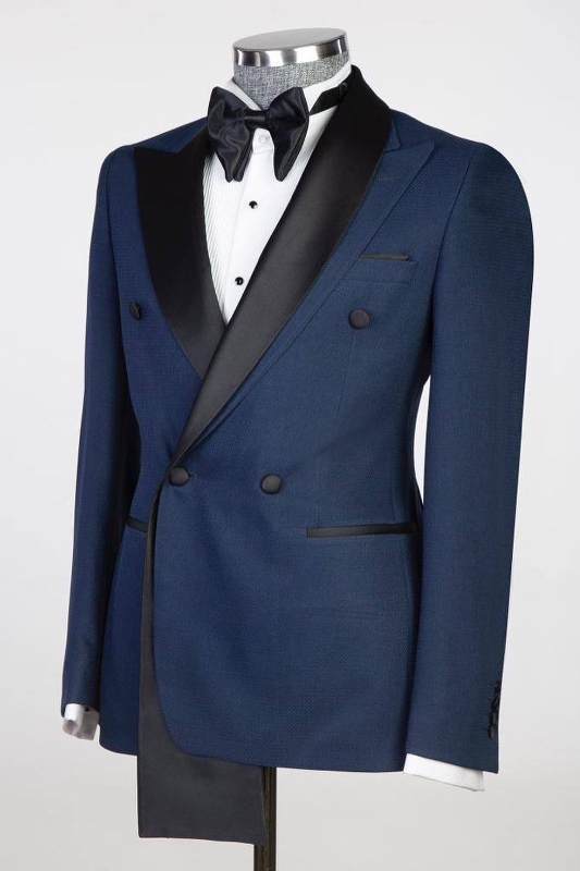 Classic Navy Blue Peaked Lapel Double Breasted Prom Suits-BMbridal
