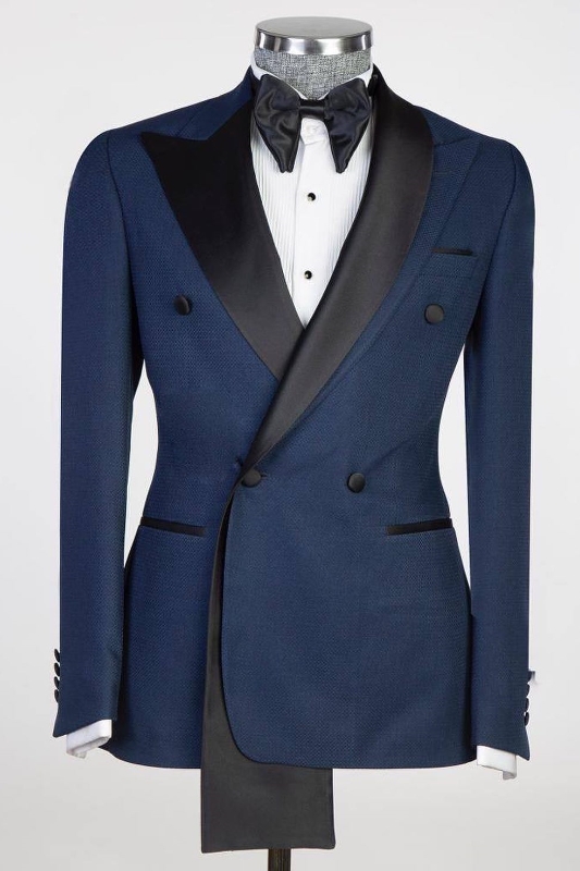 Classic Navy Blue Peaked Lapel Double Breasted Prom Suits-BMbridal