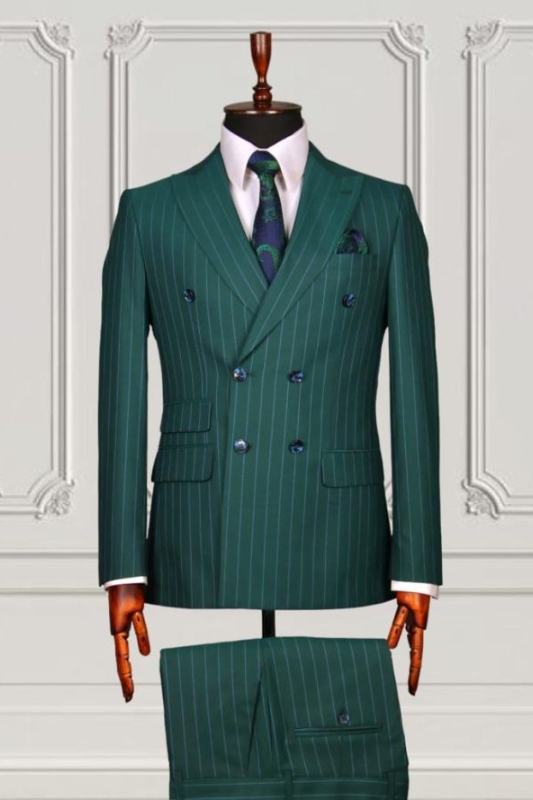 Stylish Dark Green Peaked Lapel Double Breasted Business Suits-BMbridal
