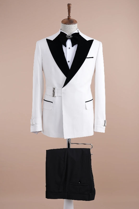 Chic White Peaked Lapel Slim Fit Two Pieces Prom Suits-BMbridal
