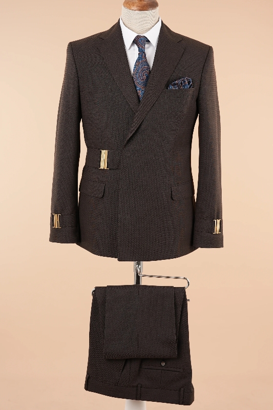 Bespoke Brown Notched Lapel Slim Fit Two Pieces Prom Suits-BMbridal