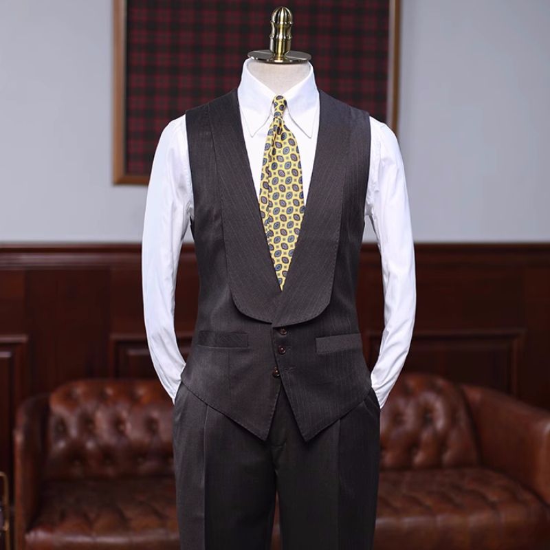 Gentle Coffee Striped Notched Lapel Three Pieces Business Suits-BMbridal