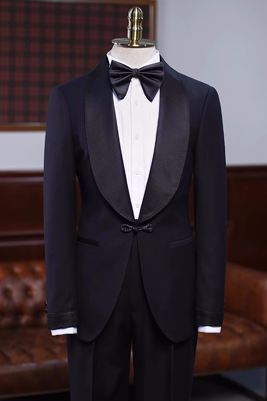 Simple Black Shawl Lapel Wedding Suits For Men-BMbridal