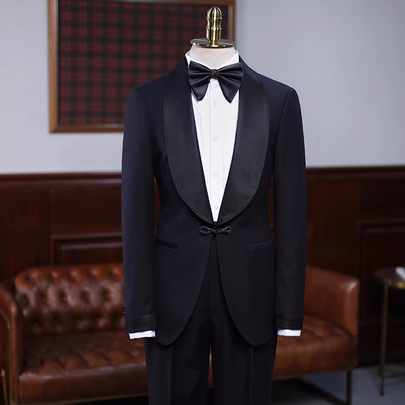 Simple Black Shawl Lapel Wedding Suits For Men-BMbridal