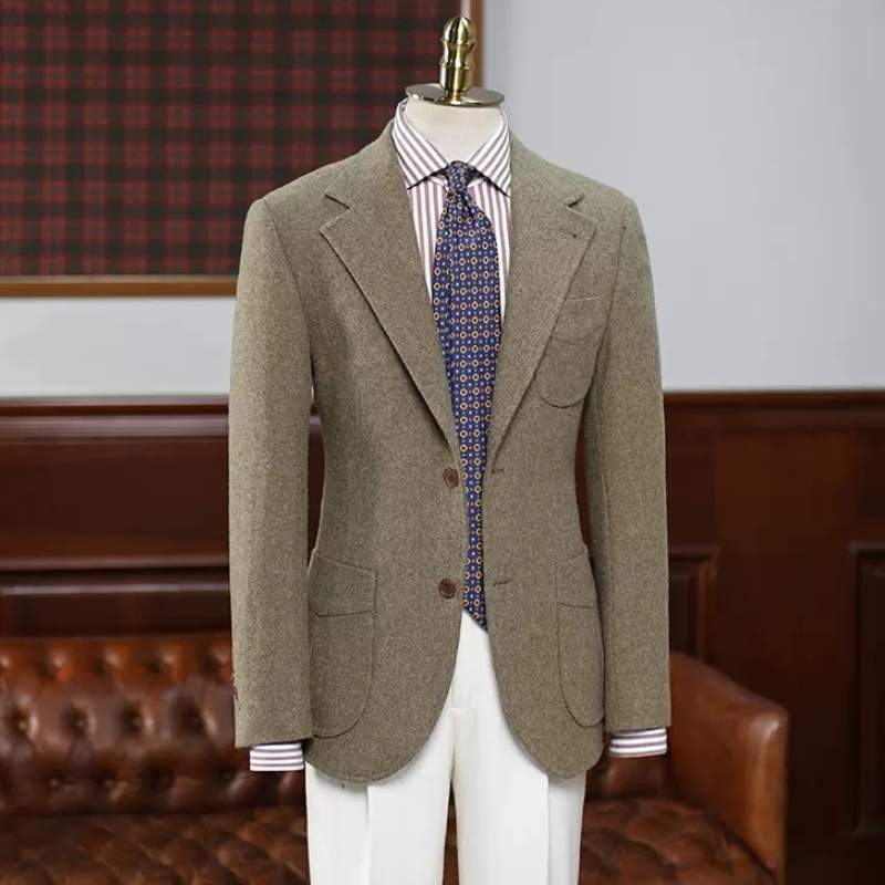 Gentle Khaki Notched Lapel Prom Suits For Men