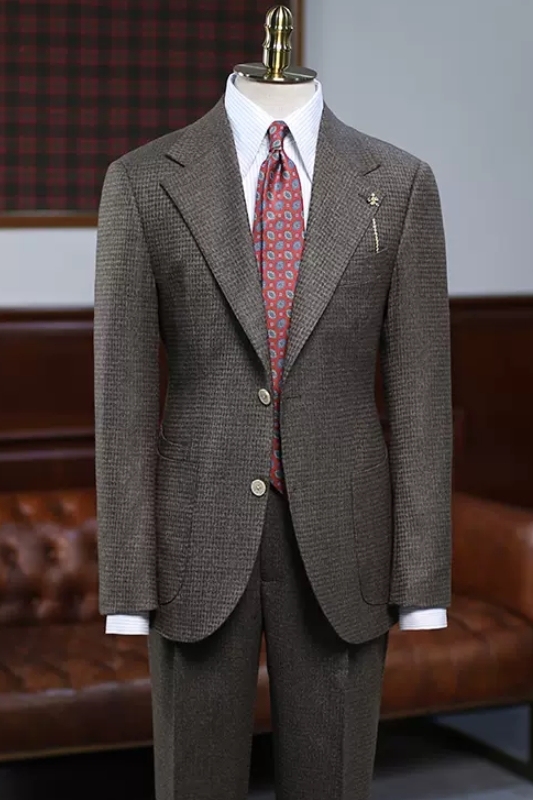 Bespoke Coffee Plaid Notched Lapel Prom Suits For Men